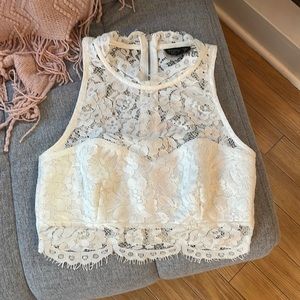 TopShop White Lace Crop Top US 2